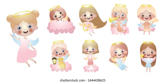 Set of cute beautiful character kid angel, happy life