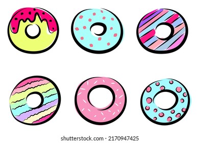 A set of cute beautiful donuts. Good for any project.