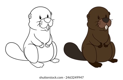 Set with cute beavers in outline and color versions for coloring activities.