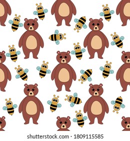 Set of cute bee and bear. colored trendy vector illustration. Cartoon style. Flat design. Seamless pattern. flyer, congratulation, invitation, poster, banner, card, web, packaging, paper, textile