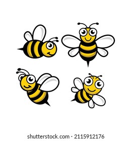 establecer un logotipo de mascota de abejas lindo, insecto de dibujos animados vector carácter lindo, mosca de abejas, icono de plantilla