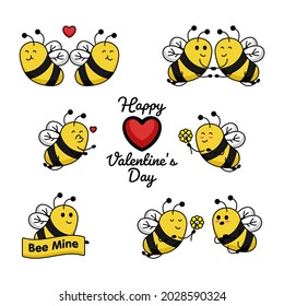 Set of cute bee Valentine's Day