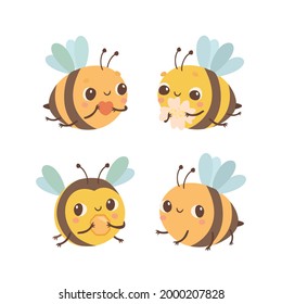 Set of cute bees. Cartoon wasps. Honey bees vector clipart