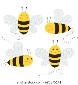 Set Of Cute Bees. Vector Illustration