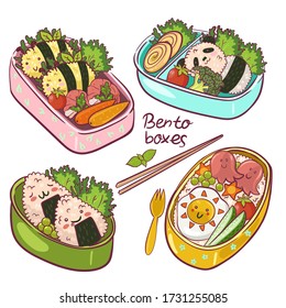 Set of cute bentos isolated on a white background. Vector graphics.