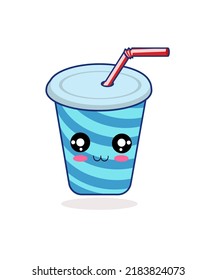 Set of cute beverage cup character cartoon illustration flat design