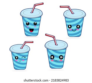 Set of cute beverage cup character cartoon illustration flat design