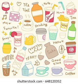 Set of Cute Beverages Doodle
