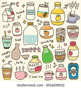 Set of Cute Beverages Doodle. Hand Drawn. Vector Illustration.	
