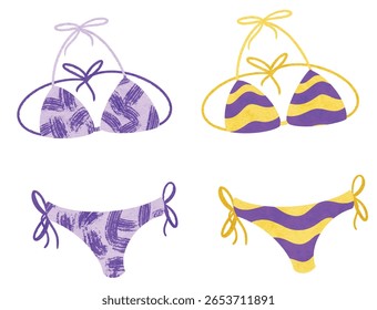Conjunto de Ilustração Vetorial de Biquíni Bonito, Moda de Praia, Summerwear para Meninas e Mulheres. Viagens de Verão e Design de Lazer