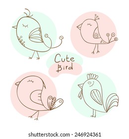 Set of cute bird, vector isolated objects