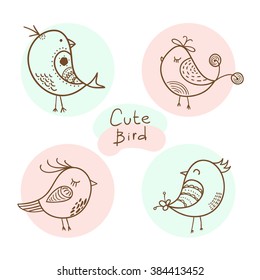 Set of cute bird, vector isolated objects