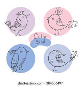 Set of cute bird, vector isolated objects