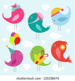 set of cute birds