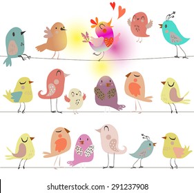 set of cute birds