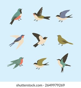 set of cute birds for elements, wedding stickers