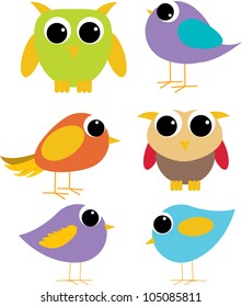 set of cute birds with owls