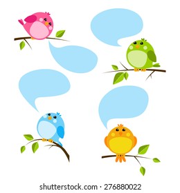 Set of cute birds with speech bubbles