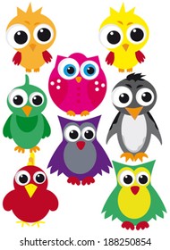 Set of cute birds. Vector