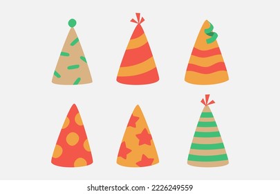 set of cute birthday hat flat vector illustration. design elements and resource for party, celebration, and new year theme.