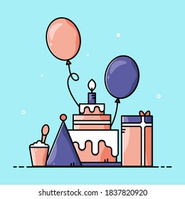 Set of cute birthday items illustrations
