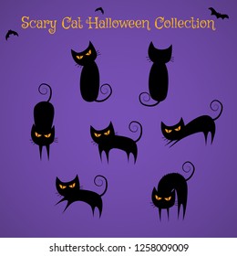 Set of cute black cat element Halloween vector eps10