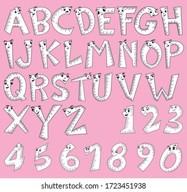 set cute black white ABC and number character