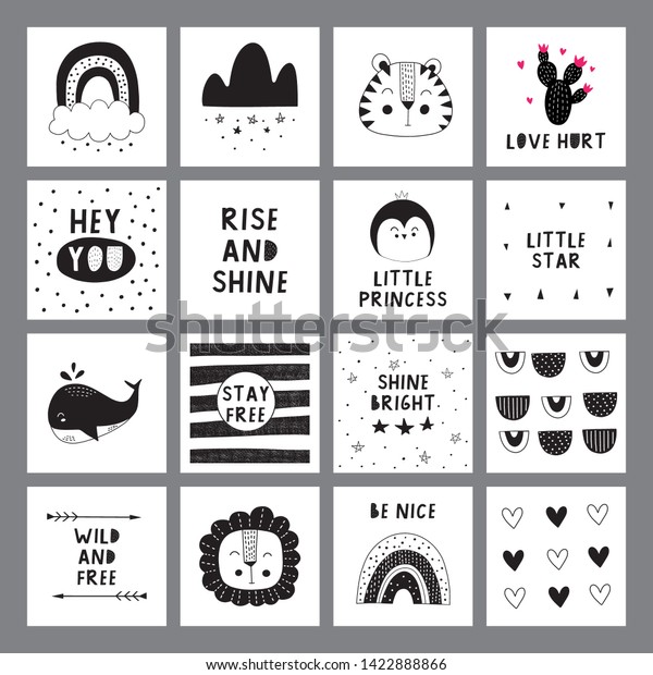 Set Cute Black White Cards Nordic Stock Vector (Royalty Free ...
