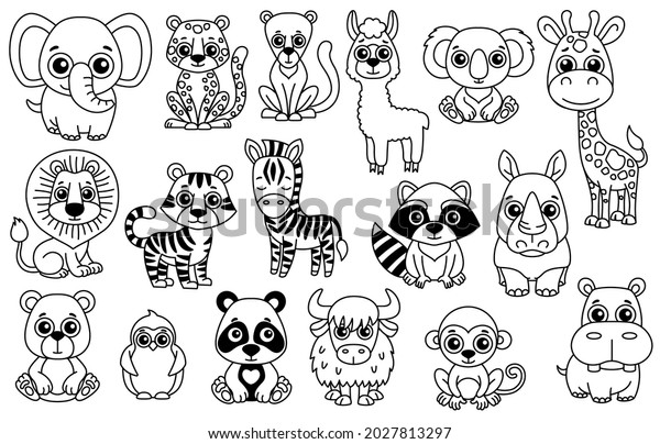 Set Cute Black White Zoo Animals Stock Vector (Royalty Free) 2027813297 ...