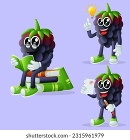 Set of cute blackberry characters being clever. Perfect for kids, merchandise and sticker, banner promotion or blog
