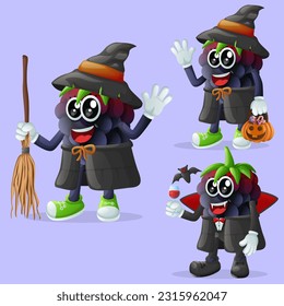 Set of cute blackberry characters on Halloween. Perfect for kids, merchandise and sticker, banner promotion or blog
