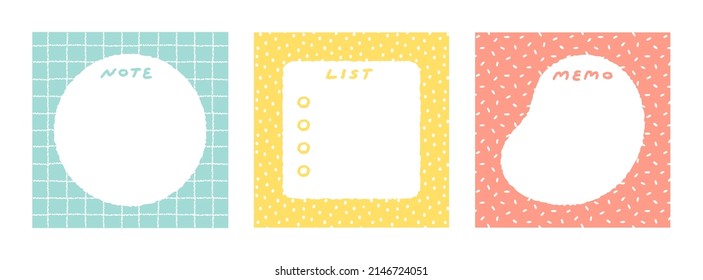 Set of cute blank notepad hand drawn vector illustration. Template paper for sticker note, memo, list. Cartoon style. Isolated on white.