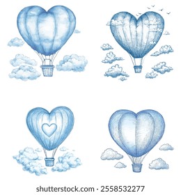 Set cute blue balloon for Valentine's day element