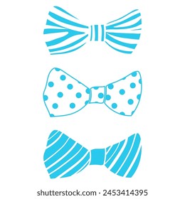 Set of cute blue bow ties isolated on white. Vector illustration of a set of bows in flat style.