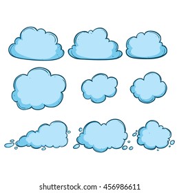 Set of cute blue clouds on white background