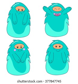 Set of Cute blue monster