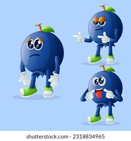 Set of cute blueberry characters with different facial expressions. Perfect for kids, merchandise and sticker
