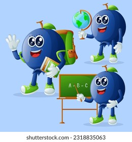 Set of cute blueberry characters in education. Perfect for kids, merchandise and sticker, banner promotion or blog
