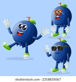 Set of cute blueberry characters with emoticon faces. Perfect for kids, merchandise and sticker, banner promotion or blog
