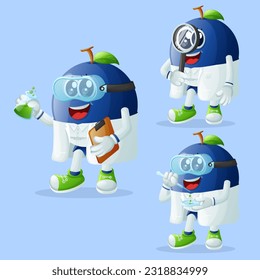 Set of cute blueberry characters as scientists. Perfect for kids, merchandise and sticker, banner promotion or blog
