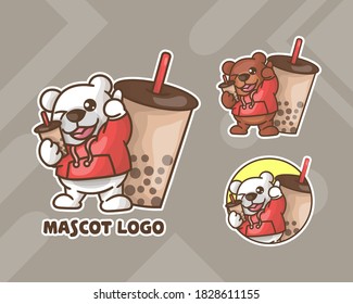 set of cute boba bolar mascot logo with optional appearance. premium kawaii vector

