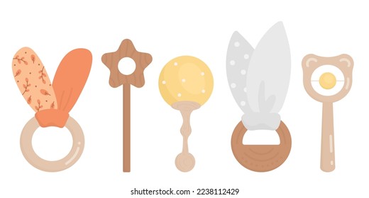 Set of cute boho baby toys in Scandinavian style