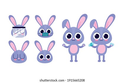 set of cute bonnys stickers vector illustration design