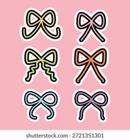 Set of cute bow knot ribbon accessory hand drawn colorful illustration sticker collections