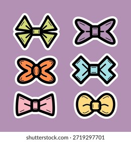 Set of cute bow tie accessory hand drawn colorful illustration sticker collections	