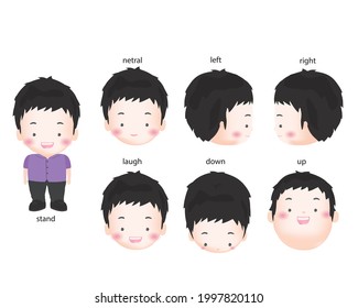 set of cute boy character illustration, boy's facial expression vector