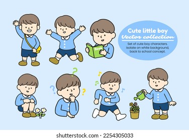 Set of cute boy characters. isolate on white background, back to school concept.
