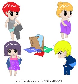 Set Cute boy and girl Change clothes.cartoon doodle style.