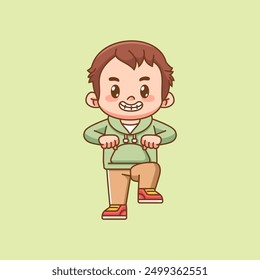 set Cute boy man happy dance kawaii chibi character mascot illustration