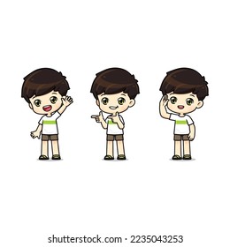 Conjunto de personajes de dibujos animados de mascota de chicos pequeños en muchas pose, aislados vectores para la ilustración